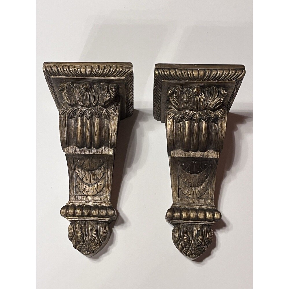 Set of 2 Wall Sconce Curtain Rod/Scarf Holders Corbels Shelf 7.5”